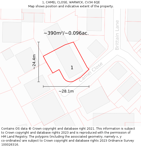 1, CAMEL CLOSE, WARWICK, CV34 6QE: Plot and title map