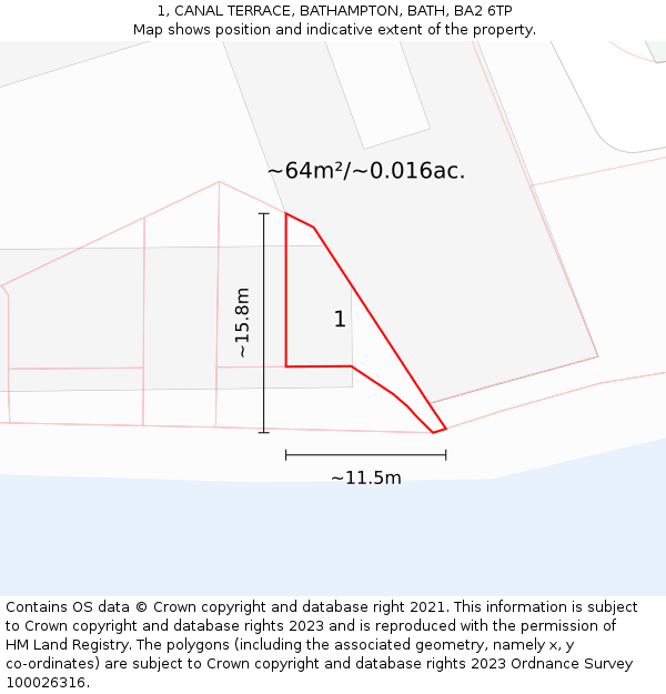 1, CANAL TERRACE, BATHAMPTON, BATH, BA2 6TP: Plot and title map