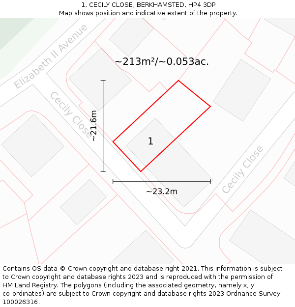 1, CECILY CLOSE, BERKHAMSTED, HP4 3DP: Plot and title map