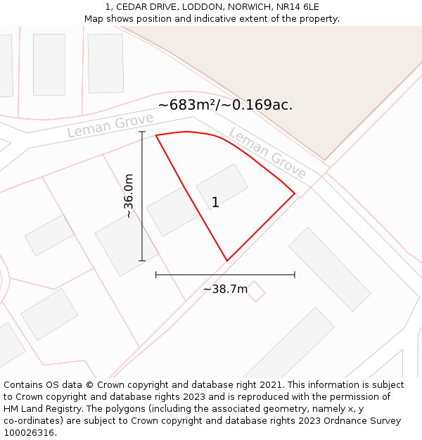1, CEDAR DRIVE, LODDON, NORWICH, NR14 6LE: Plot and title map