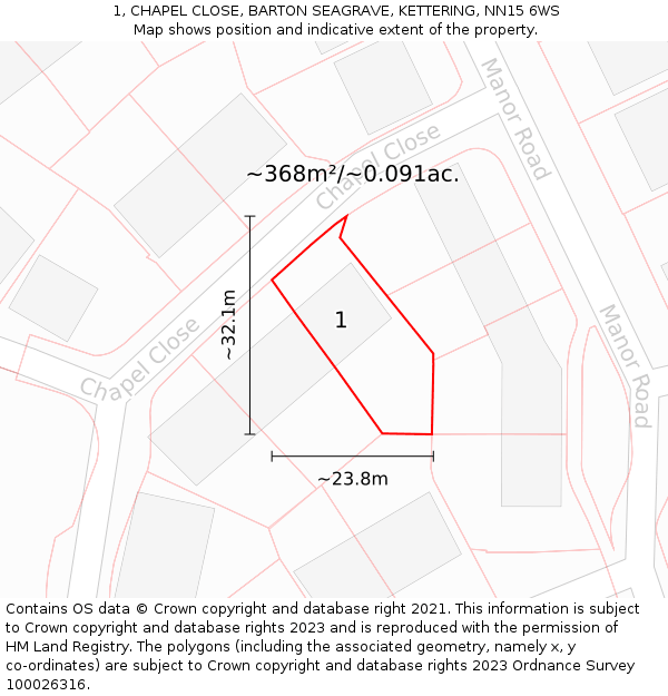 1, CHAPEL CLOSE, BARTON SEAGRAVE, KETTERING, NN15 6WS: Plot and title map