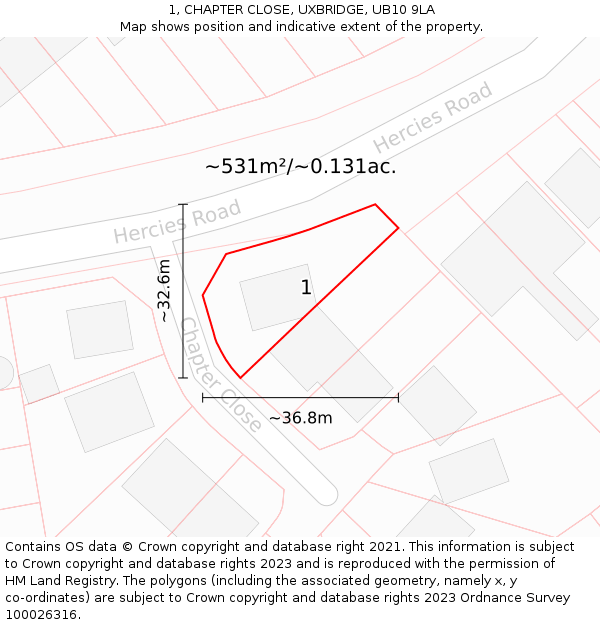 1, CHAPTER CLOSE, UXBRIDGE, UB10 9LA: Plot and title map