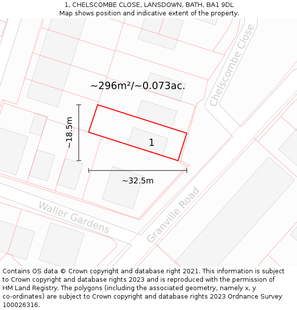 1, CHELSCOMBE CLOSE, LANSDOWN, BATH, BA1 9DL: Plot and title map