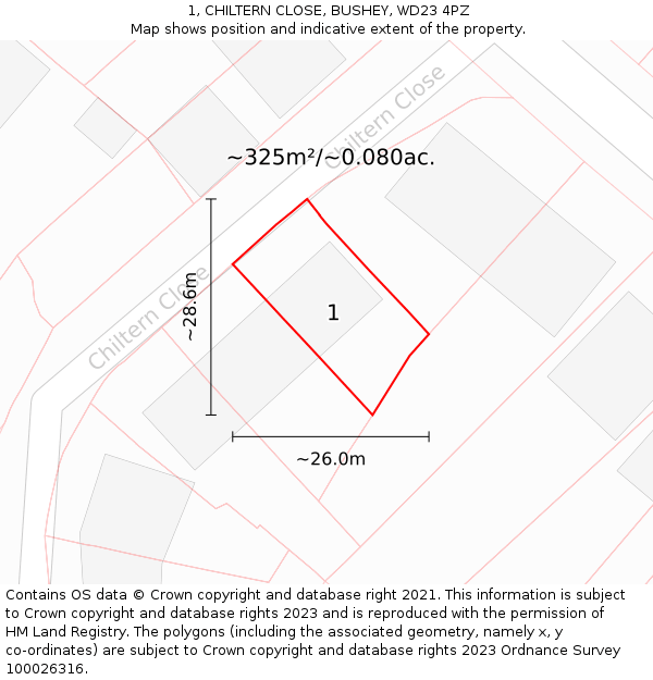 1, CHILTERN CLOSE, BUSHEY, WD23 4PZ: Plot and title map