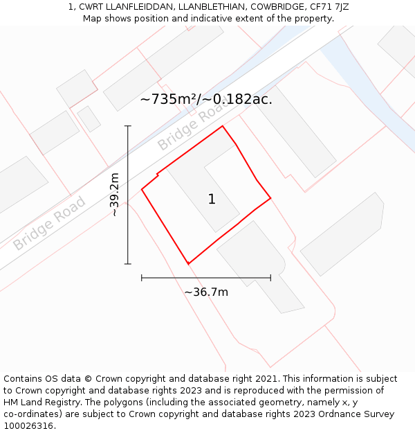 1, CWRT LLANFLEIDDAN, LLANBLETHIAN, COWBRIDGE, CF71 7JZ: Plot and title map