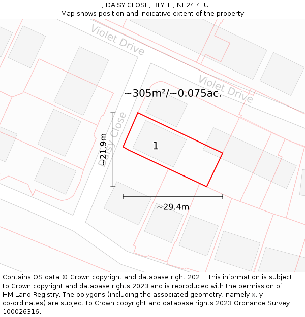 1, DAISY CLOSE, BLYTH, NE24 4TU: Plot and title map
