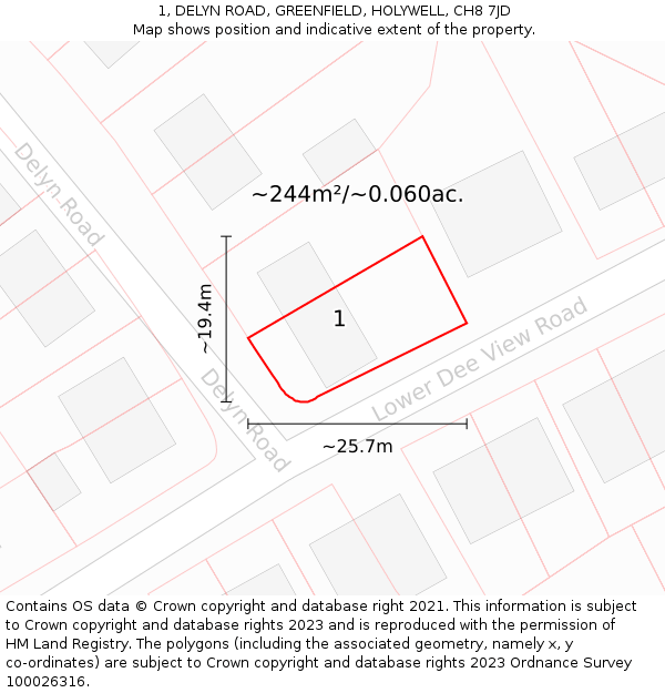 1, DELYN ROAD, GREENFIELD, HOLYWELL, CH8 7JD: Plot and title map