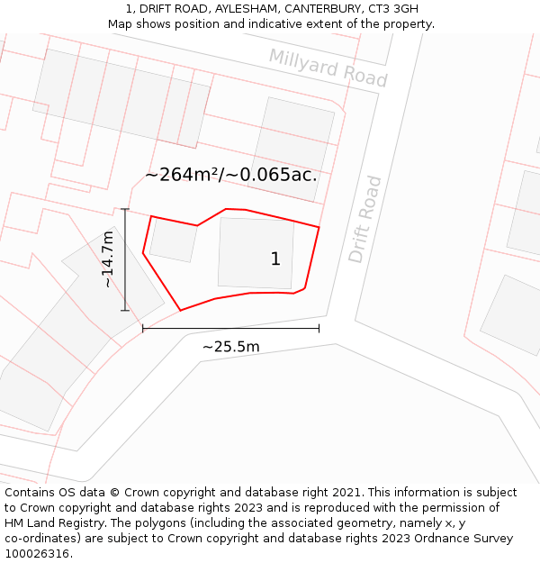 1, DRIFT ROAD, AYLESHAM, CANTERBURY, CT3 3GH: Plot and title map