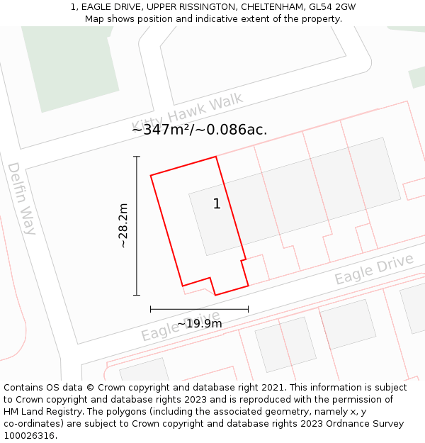 1, EAGLE DRIVE, UPPER RISSINGTON, CHELTENHAM, GL54 2GW: Plot and title map