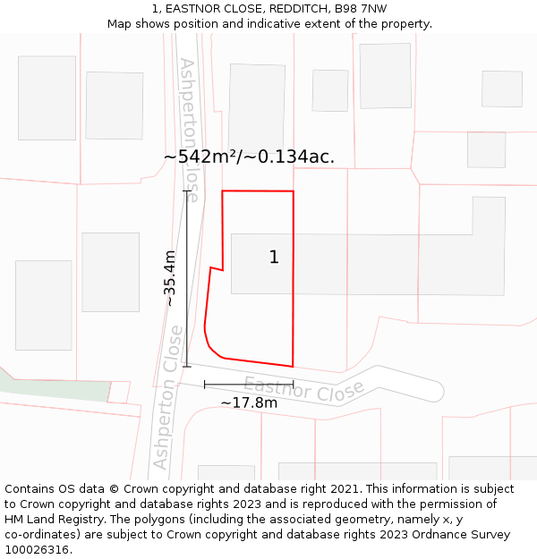 1, EASTNOR CLOSE, REDDITCH, B98 7NW: Plot and title map