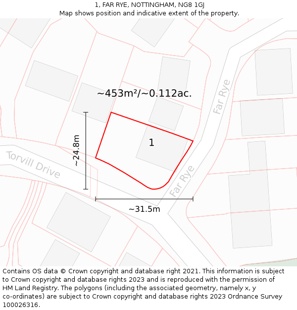 1, FAR RYE, NOTTINGHAM, NG8 1GJ: Plot and title map