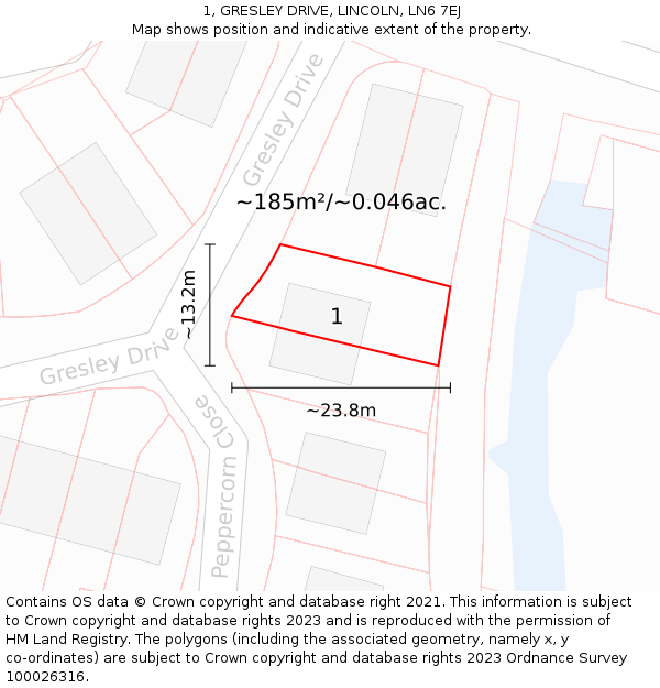 1, GRESLEY DRIVE, LINCOLN, LN6 7EJ: Plot and title map