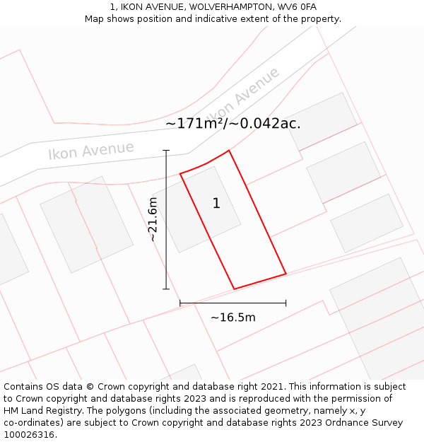 1, IKON AVENUE, WOLVERHAMPTON, WV6 0FA: Plot and title map