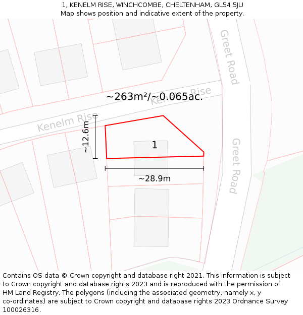 1, KENELM RISE, WINCHCOMBE, CHELTENHAM, GL54 5JU: Plot and title map