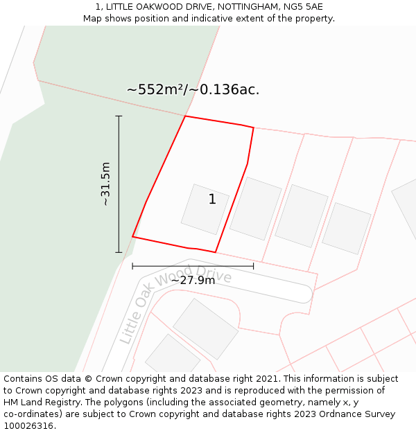 1, LITTLE OAKWOOD DRIVE, NOTTINGHAM, NG5 5AE: Plot and title map