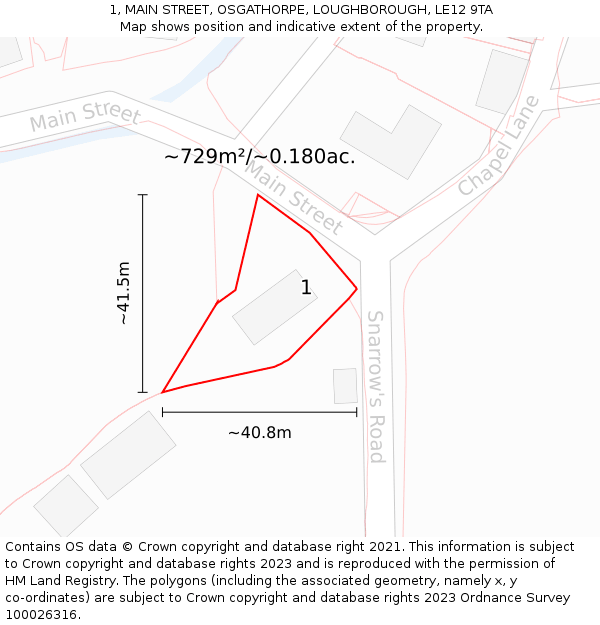 1, MAIN STREET, OSGATHORPE, LOUGHBOROUGH, LE12 9TA: Plot and title map