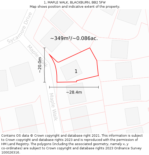 1, MAPLE WALK, BLACKBURN, BB2 5FW: Plot and title map