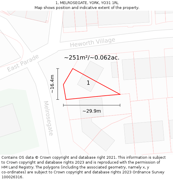 1, MELROSEGATE, YORK, YO31 1RL: Plot and title map