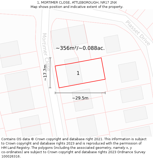 1, MORTIMER CLOSE, ATTLEBOROUGH, NR17 2NX: Plot and title map