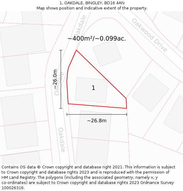 1, OAKDALE, BINGLEY, BD16 4AN: Plot and title map
