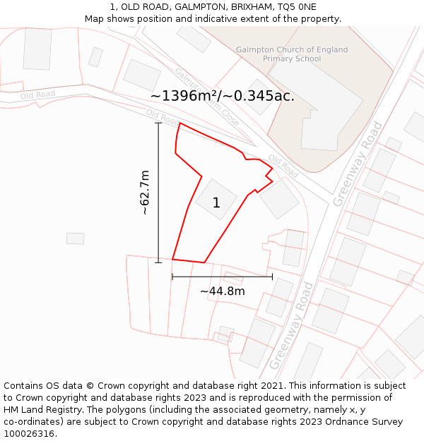 1, OLD ROAD, GALMPTON, BRIXHAM, TQ5 0NE: Plot and title map