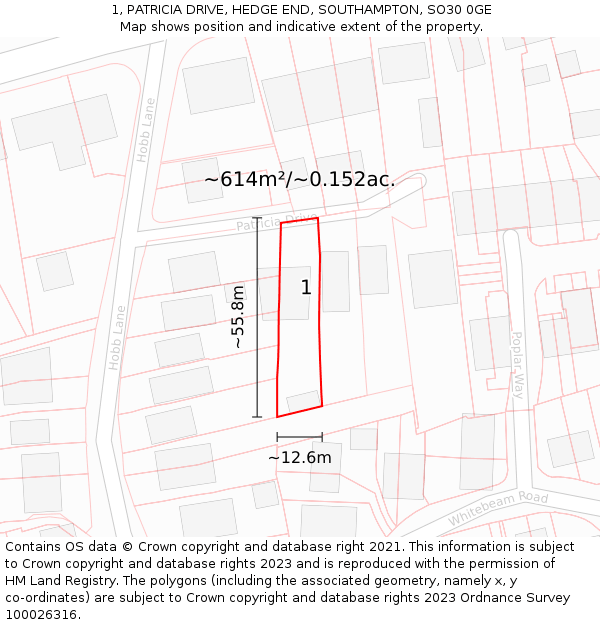 1, PATRICIA DRIVE, HEDGE END, SOUTHAMPTON, SO30 0GE: Plot and title map