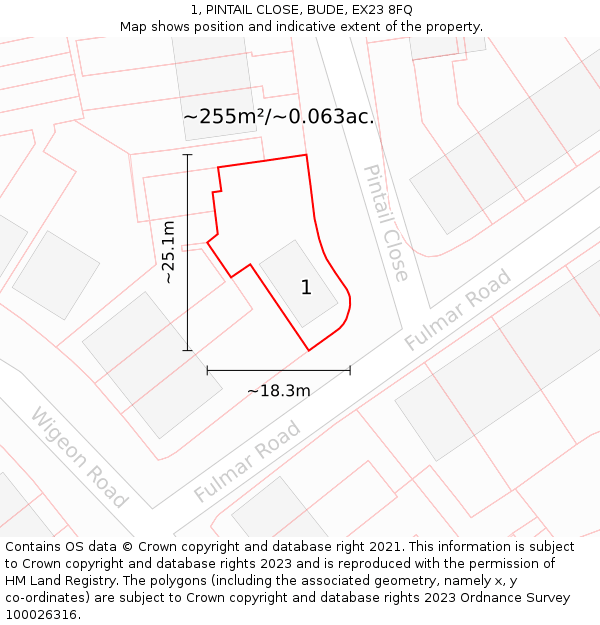 1, PINTAIL CLOSE, BUDE, EX23 8FQ: Plot and title map