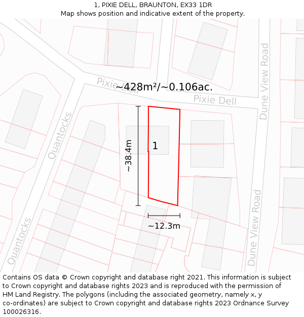 1, PIXIE DELL, BRAUNTON, EX33 1DR: Plot and title map
