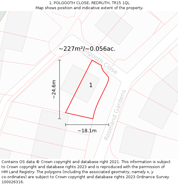 1, POLGOOTH CLOSE, REDRUTH, TR15 1QL: Plot and title map