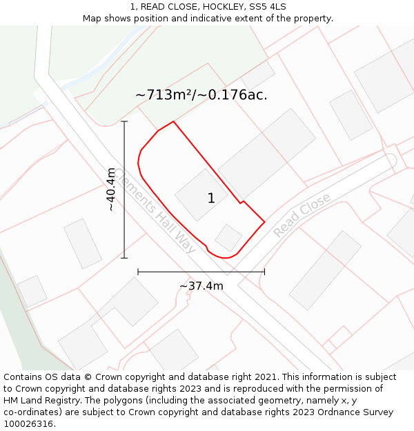 1, READ CLOSE, HOCKLEY, SS5 4LS: Plot and title map