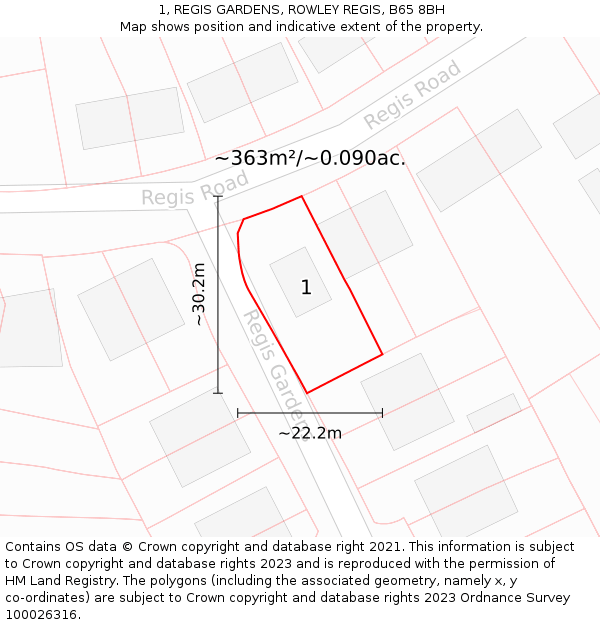 1, REGIS GARDENS, ROWLEY REGIS, B65 8BH: Plot and title map