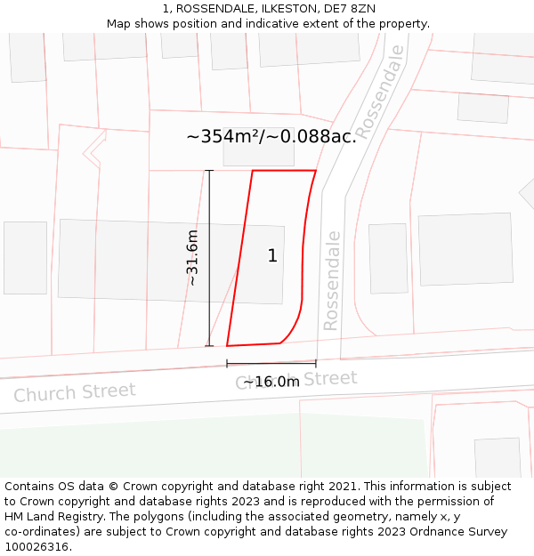 1, ROSSENDALE, ILKESTON, DE7 8ZN: Plot and title map