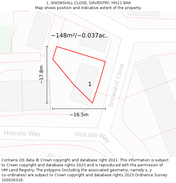 1, SNOWSHILL CLOSE, DAVENTRY, NN11 8AA: Plot and title map