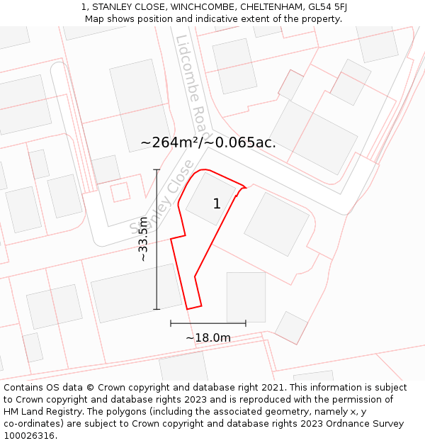 1, STANLEY CLOSE, WINCHCOMBE, CHELTENHAM, GL54 5FJ: Plot and title map