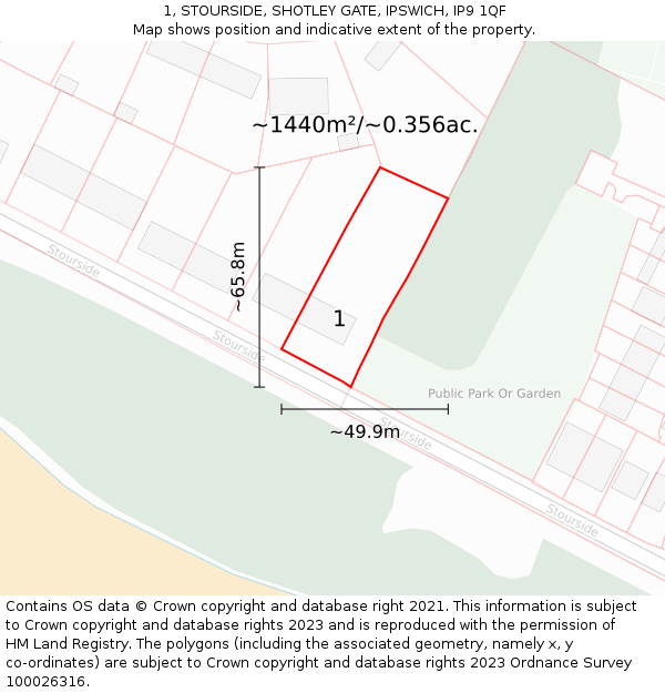 1, STOURSIDE, SHOTLEY GATE, IPSWICH, IP9 1QF: Plot and title map