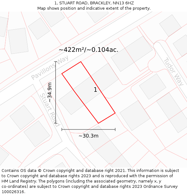 1, STUART ROAD, BRACKLEY, NN13 6HZ: Plot and title map