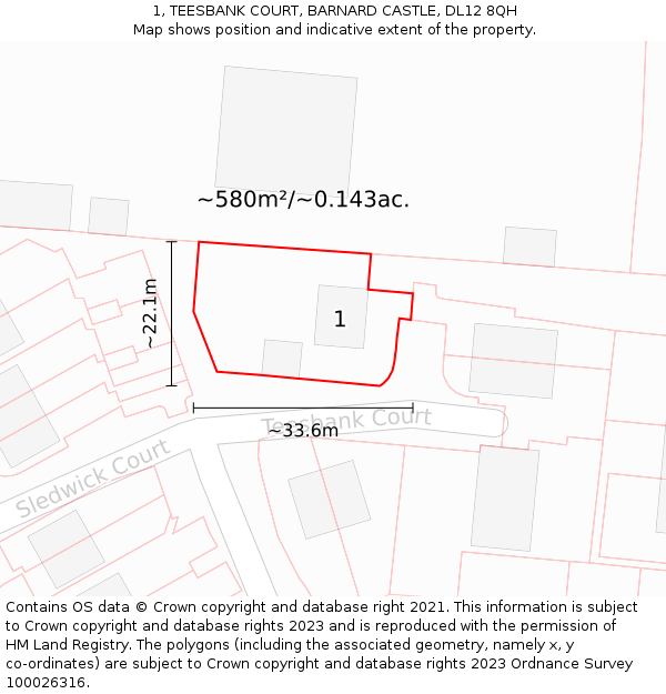 1, TEESBANK COURT, BARNARD CASTLE, DL12 8QH: Plot and title map