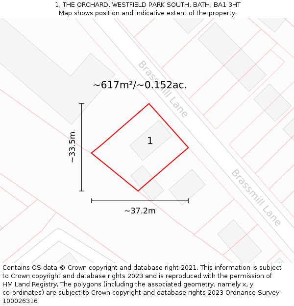 1, THE ORCHARD, WESTFIELD PARK SOUTH, BATH, BA1 3HT: Plot and title map