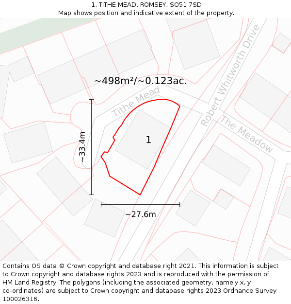 1, TITHE MEAD, ROMSEY, SO51 7SD: Plot and title map