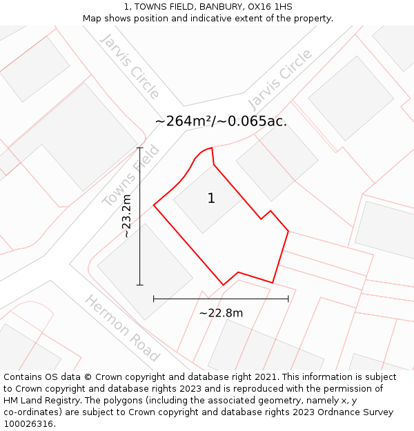 1, TOWNS FIELD, BANBURY, OX16 1HS: Plot and title map