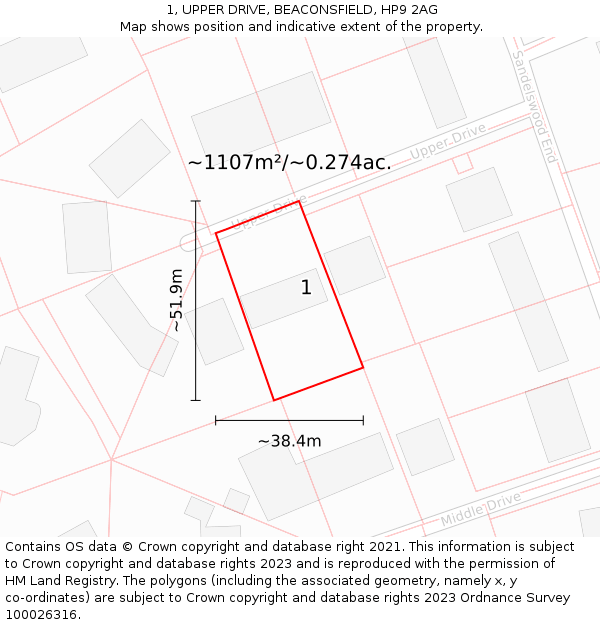1, UPPER DRIVE, BEACONSFIELD, HP9 2AG: Plot and title map