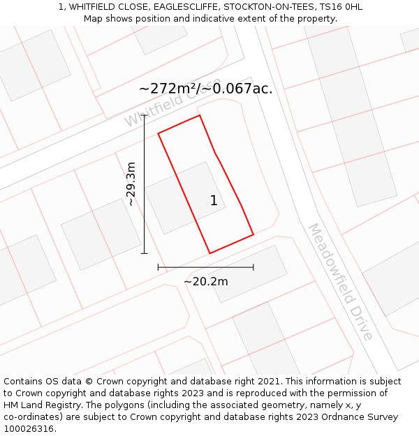 1, WHITFIELD CLOSE, EAGLESCLIFFE, STOCKTON-ON-TEES, TS16 0HL: Plot and title map