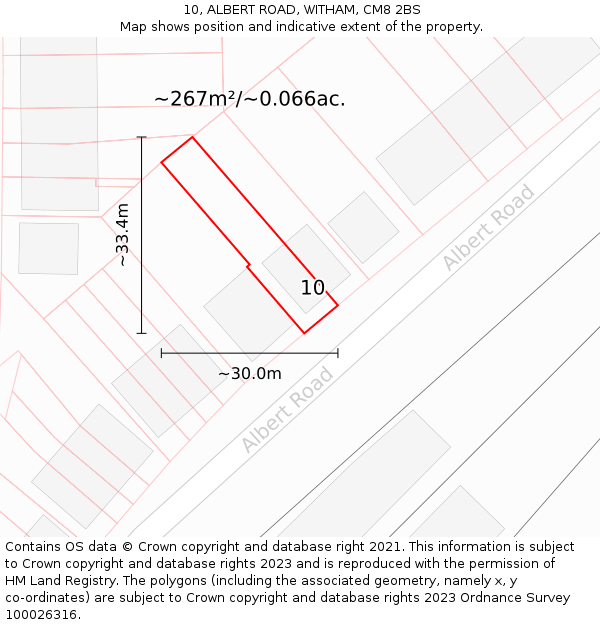 10, ALBERT ROAD, WITHAM, CM8 2BS: Plot and title map