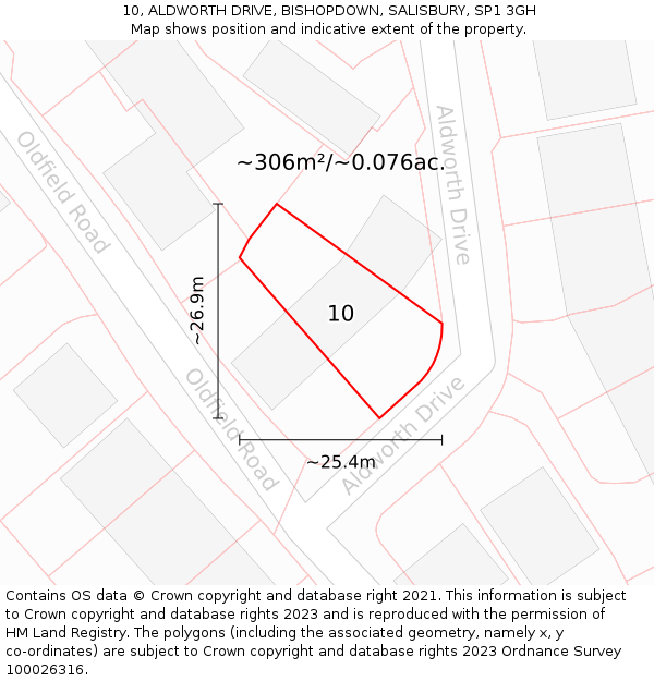10, ALDWORTH DRIVE, BISHOPDOWN, SALISBURY, SP1 3GH: Plot and title map