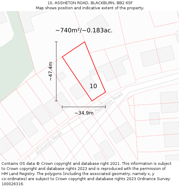10, ASSHETON ROAD, BLACKBURN, BB2 6SF: Plot and title map