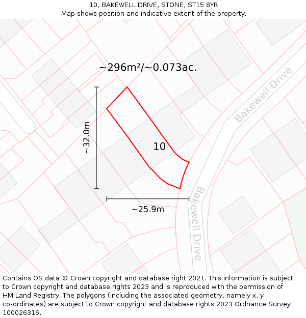 10, BAKEWELL DRIVE, STONE, ST15 8YR: Plot and title map