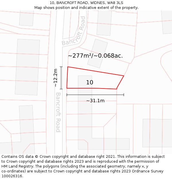 10, BANCROFT ROAD, WIDNES, WA8 3LS: Plot and title map