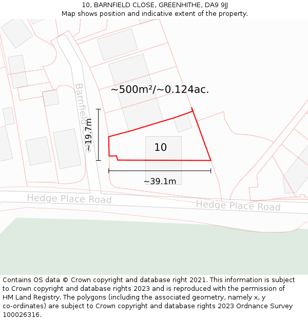 10, BARNFIELD CLOSE, GREENHITHE, DA9 9JJ: Plot and title map