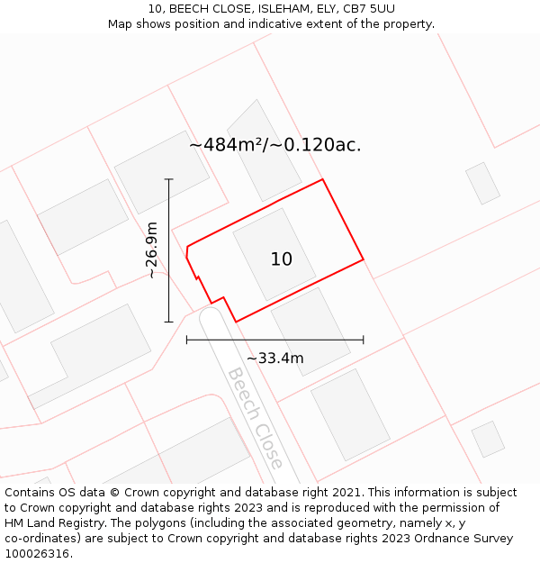 10, BEECH CLOSE, ISLEHAM, ELY, CB7 5UU: Plot and title map