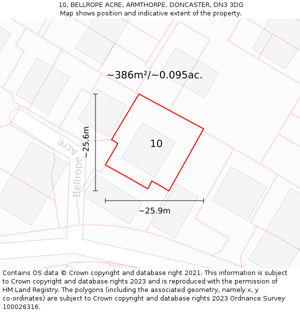10, BELLROPE ACRE, ARMTHORPE, DONCASTER, DN3 3DG: Plot and title map